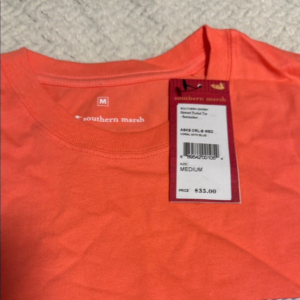 Men’s medium Southern Tide Coral Short Sleeve Tee with Striped Pocket - Picture 2 of 3